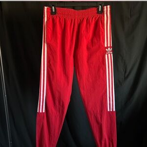 Adidas Red Joggers with White Stripes